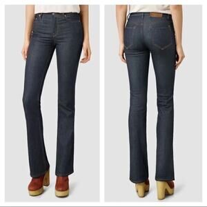 Allsaints Flare Fit Jeans Mid Rise Dark Wash Blue Denim Size 25
